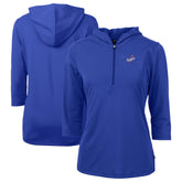 Blue Los Angeles Dodgers Cutter & Buck Women's DryTec Virtue Eco Pique Recycled 3/4-Sleeve Half-Zip Pullover Hoodie