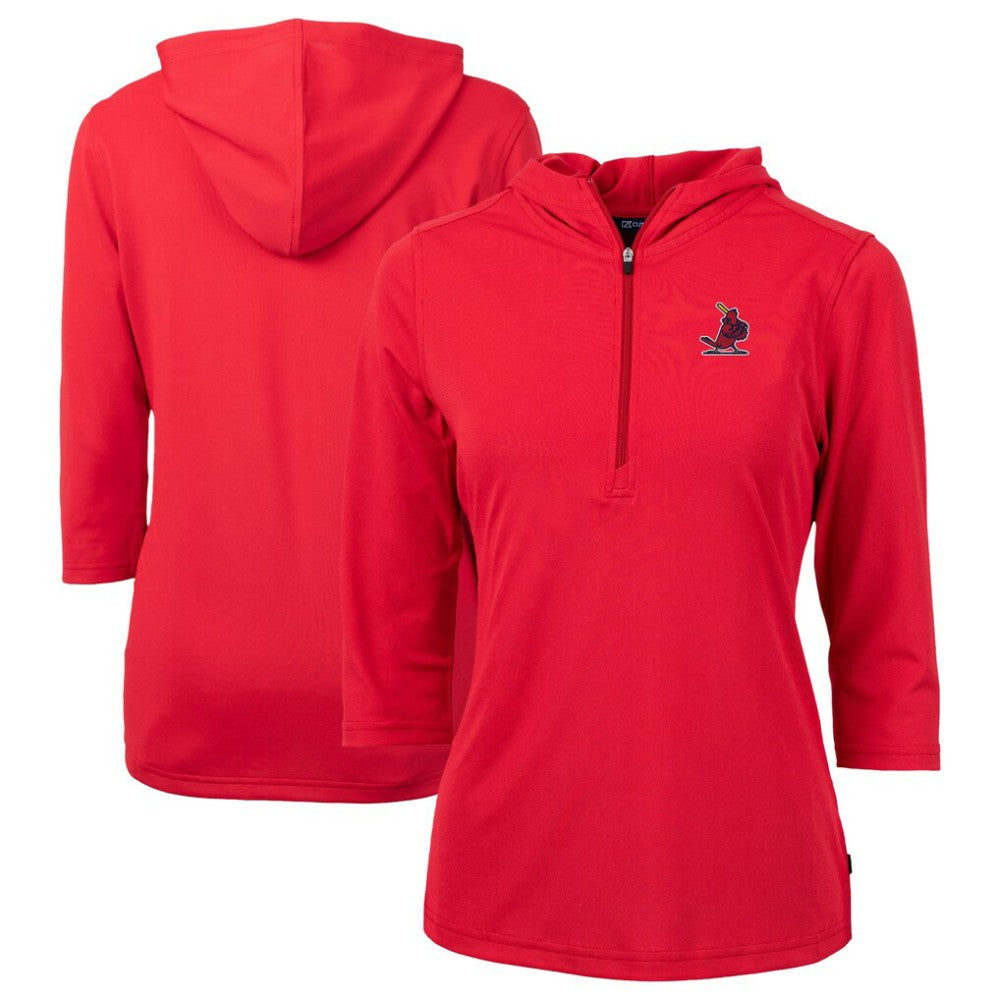 Red St. Louis Cardinals Cutter & Buck Women's Cooperstown Collection DryTec Virtue Eco Pique Recycled 3/4-Sleeve Half-Zip Pullover Hoodie
