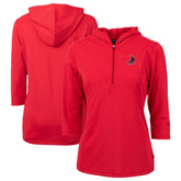Red St. Louis Cardinals Cutter & Buck Women's Cooperstown Collection DryTec Virtue Eco Pique Recycled 3/4-Sleeve Half-Zip Pullover Hoodie