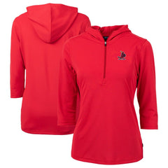 Red St. Louis Cardinals Cutter & Buck Women's Cooperstown Collection DryTec Virtue Eco Pique Recycled 3/4-Sleeve Half-Zip Pullover Hoodie
