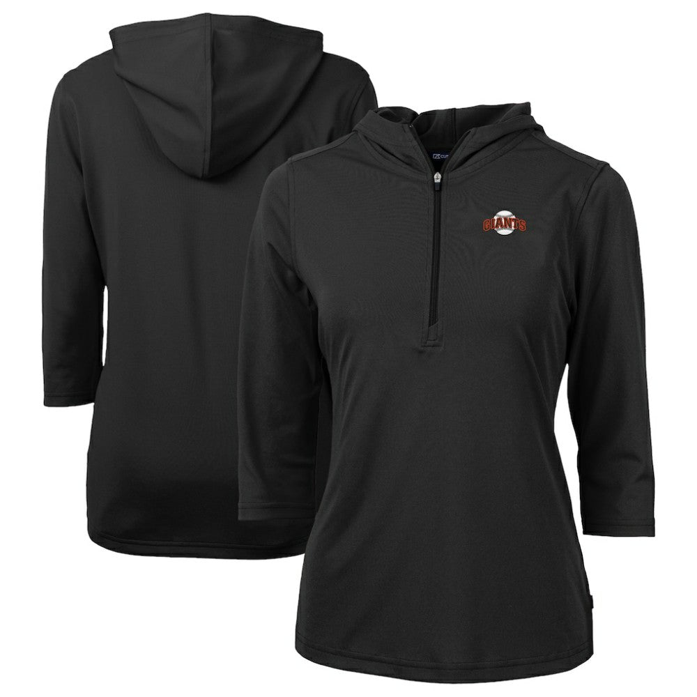 Black San Francisco Giants Cutter & Buck Women's DryTec Virtue Eco Pique Recycled 3/4-Sleeve Half-Zip Pullover Hoodie