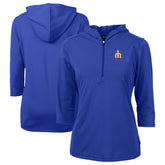 Blue Seattle Mariners Cutter & Buck Women's DryTec Virtue Eco Pique Recycled 3/4-Sleeve Half-Zip Pullover Hoodie