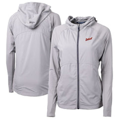Gray Detroit Tigers Cutter & Buck Women's Adapt Eco Knit Hybrid Recycled Full-Zip Hoodie