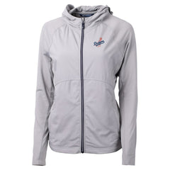 Gray Los Angeles Dodgers Cutter & Buck Women's Adapt Eco Knit Hybrid Recycled Full-Zip Hoodie