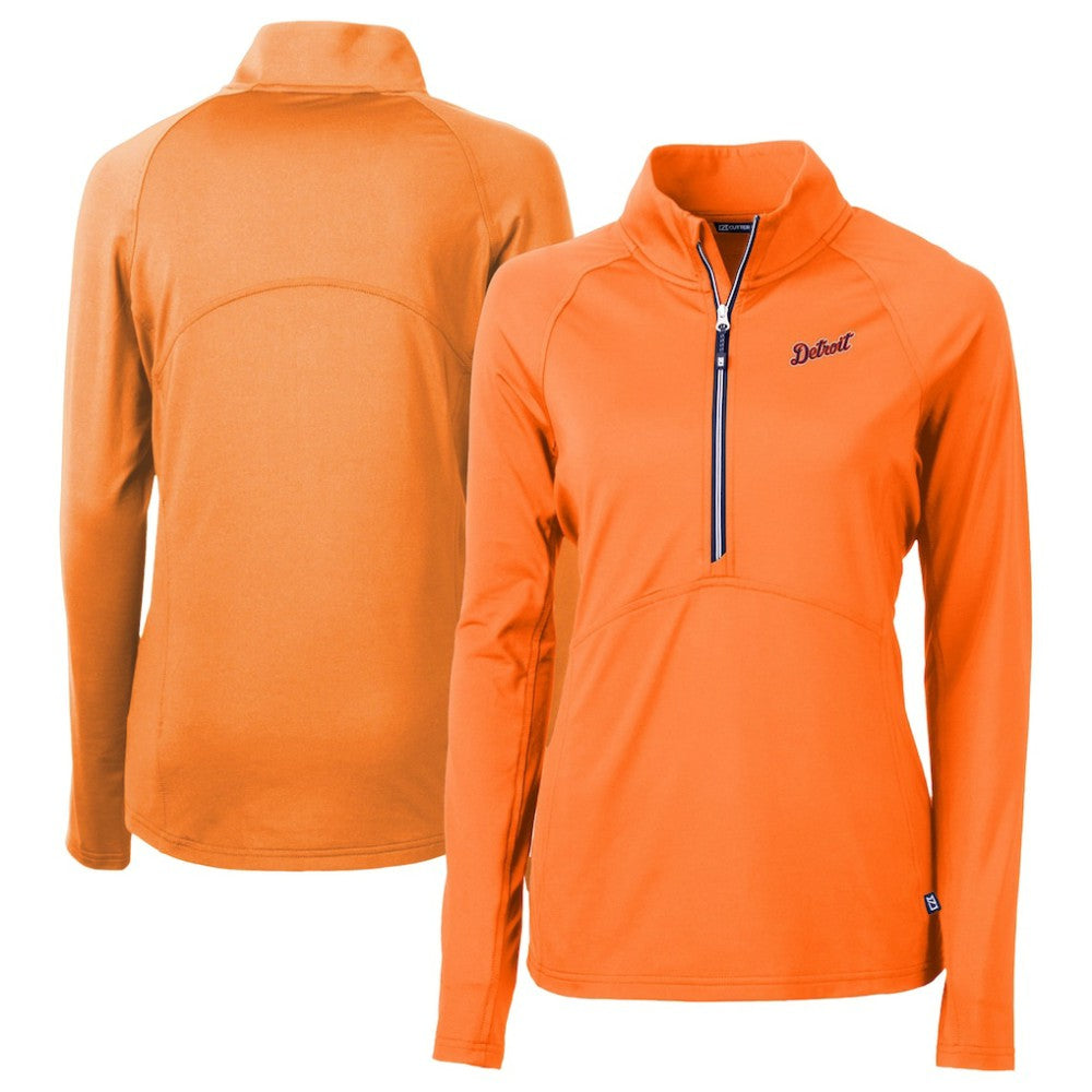 Orange Detroit Tigers Cutter & Buck Women's DryTec Adapt Eco Knit Stretch Recycled Raglan Half-Zip Top