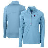 Powder Blue Philadelphia Phillies Cutter & Buck Women's Cooperstown Collection DryTec Adapt Eco Knit Stretch Recycled Raglan Half-Zip Top