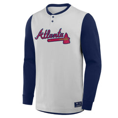 Gray/Navy Atlanta Braves Fanatics Clubhouse Long Sleeve Henley Shirt