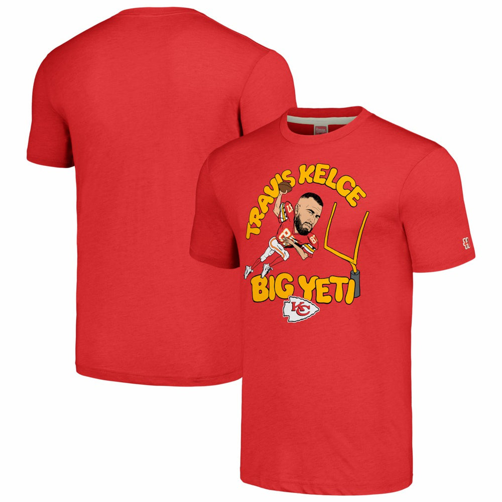 Travis Kelce Homage Unisex Caricature Player Tri-Blend T-Shirt - Kansas City Chiefs T-shirts