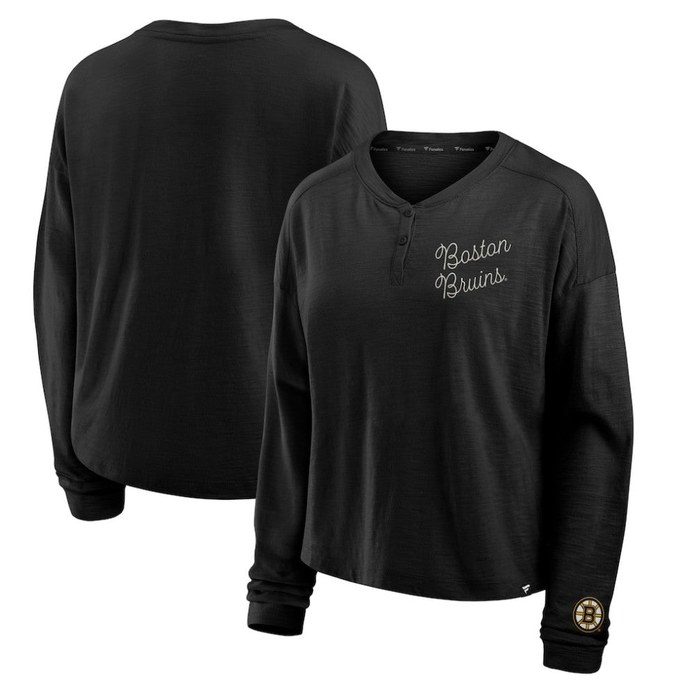 NHL Boston Bruins Fanatics Women's Oversized All Out Effort Long Sleeve Henley T-Shirt
