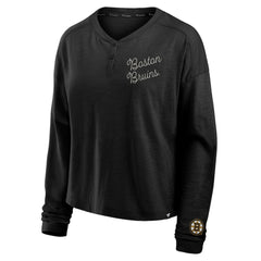 NHL Boston Bruins Fanatics Women's Oversized All Out Effort Long Sleeve Henley T-Shirt