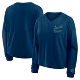 NHL Seattle Kraken Fanatics Women's Oversized All Out Effort Long Sleeve Henley T-Shirt