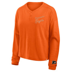 NHL Philadelphia Flyers Fanatics Women's Oversized All Out Effort Long Sleeve Henley T-Shirt