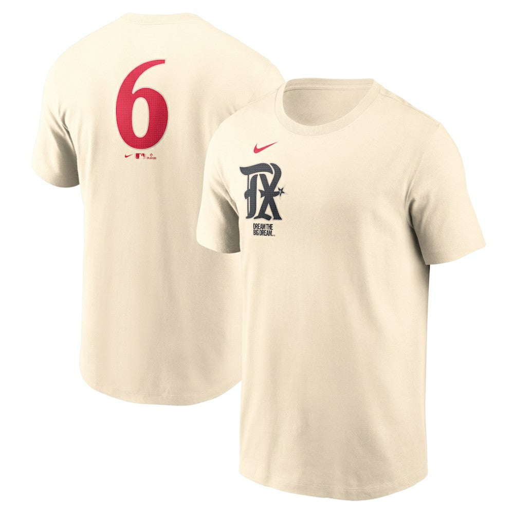 Natural Texas Rangers Nike City Connect Fuse Name & Number T-Shirt