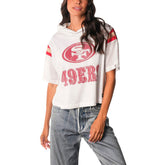 The Wild Collective Women's Mesh Short Sleeve Hoodie T-Shirt - San Francisco 49ers Hoodies
