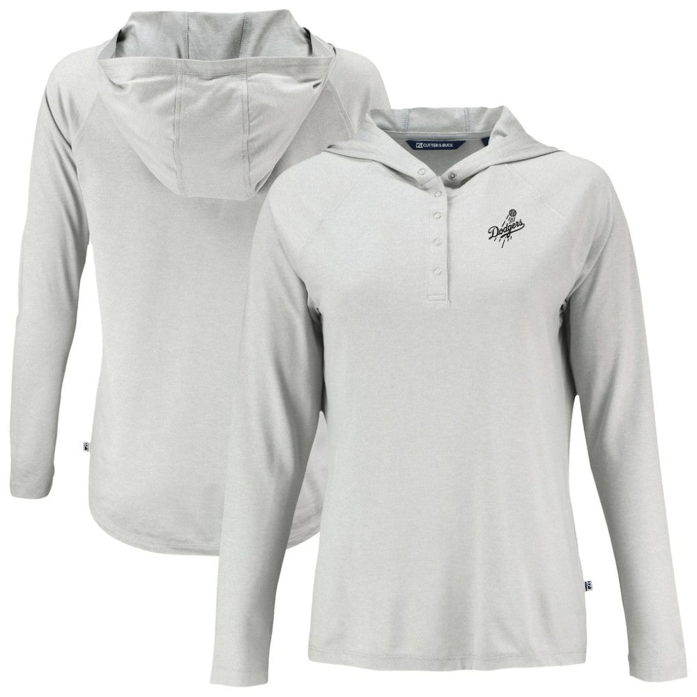 Gray Los Angeles Dodgers Cutter & Buck Women's Coastline Epic Comfort Eco Recycled Raglan Long Sleeve Hoodie T-Shirt