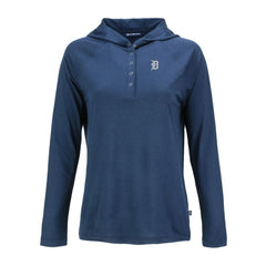 Navy Detroit Tigers Cutter & Buck Women's Coastline Epic Comfort Eco Recycled Raglan Long Sleeve Hoodie T-Shirt