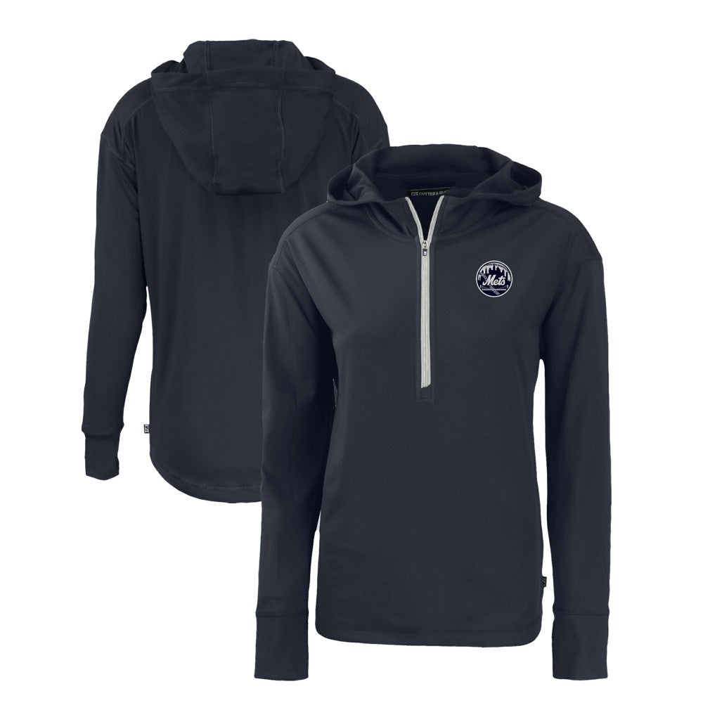 Navy New York Mets Cutter & Buck Women's Daybreak Eco Recycled Half-Zip Hoodie