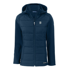 Navy Detroit Tigers Cutter & Buck Women's Evoke Hybrid Eco Softshell Recycled Full-Zip Hooded Jacket