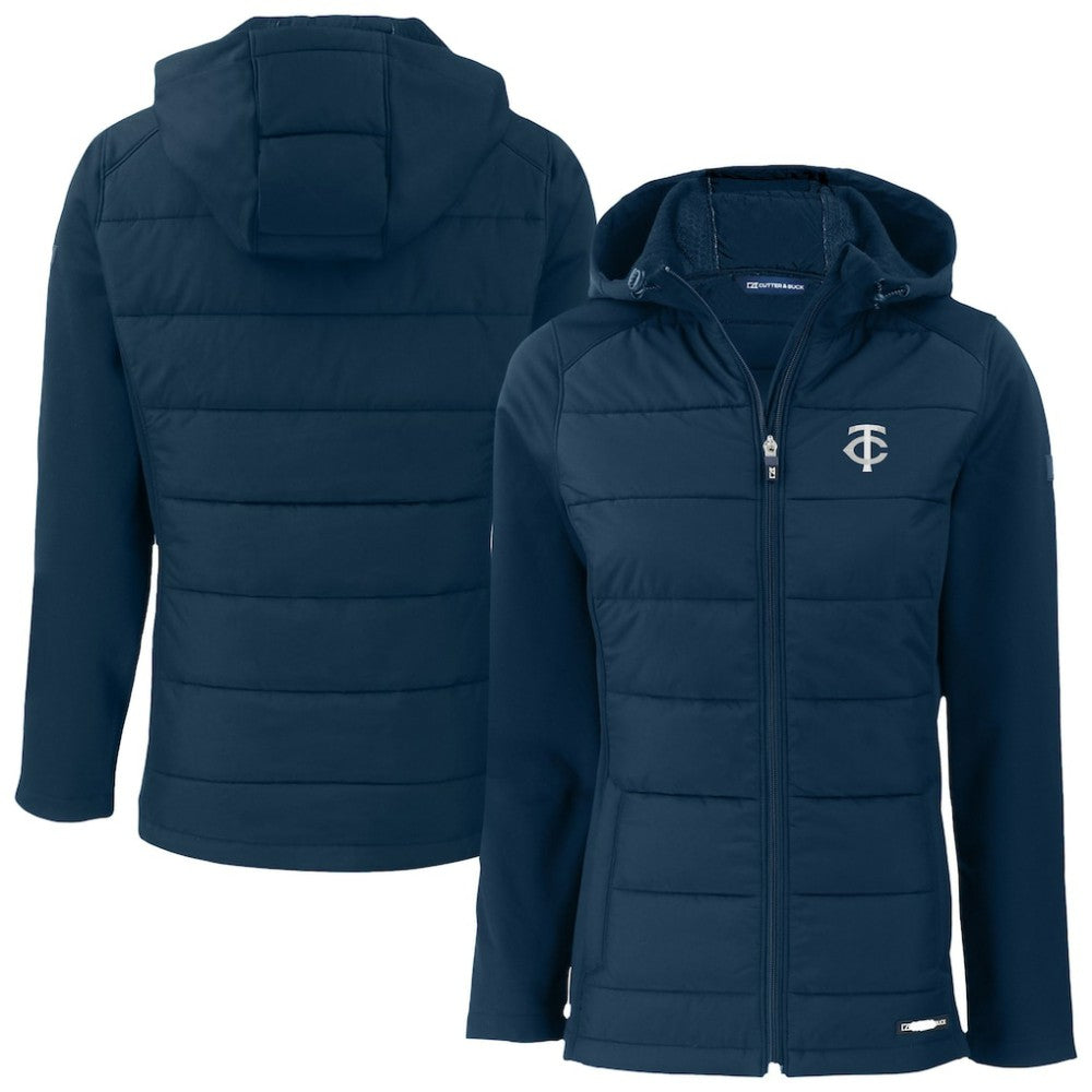 Navy Minnesota Twins Cutter & Buck Women's Evoke Hybrid Eco Softshell Recycled Full-Zip Hooded Jacket