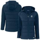 Navy Minnesota Twins Cutter & Buck Women's Evoke Hybrid Eco Softshell Recycled Full-Zip Hooded Jacket