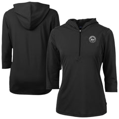 Black New York Mets Cutter & Buck Women's Virtue Eco Pique Half-Zip 3/4 Sleeve Pullover Hoodie