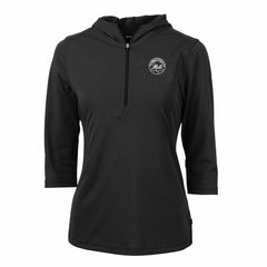 Black New York Mets Cutter & Buck Women's Virtue Eco Pique Half-Zip 3/4 Sleeve Pullover Hoodie