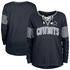 Women's Lace-Up Notch-Neck Long Sleeve T-Shirt - Dallas Cowboys T-shirts