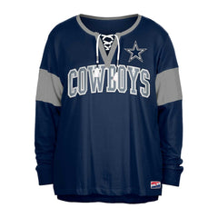 Women's Plus Size Lace-Up Notch Neck Long Sleeve T-Shirt - Dallas Cowboys T-shirts