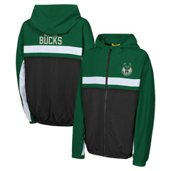 Milwaukee Bucks Youth Headliner Windbreaker Full-Zip Hoodie Jacket