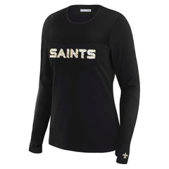 WEAR by Erin Andrews x Gracie Hunt Women's Mesh Panel Long Sleeve T-Shirt - New Orleans Saints T-shirts