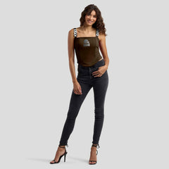 WEAR by Erin Andrews x Gracie Hunt Women's Chain Link Corset Top - Cleveland Browns Tops