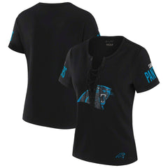 WEAR by Erin Andrews x Gracie Hunt Women's Draft Me Lace-Up T-Shirt - Carolina Panthers T-shirts