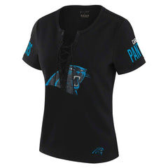 WEAR by Erin Andrews x Gracie Hunt Women's Draft Me Lace-Up T-Shirt - Carolina Panthers T-shirts