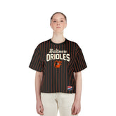 Black Baltimore Orioles New Era Women's Cooperstown Collection Multiplier Pinstripe Cropped T-Shirt