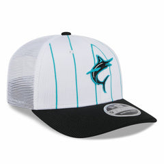 White/Black Miami Marlins New Era 2025 Batting Practice 9SEVENTY Stretch-Snap Trucker Hat