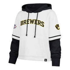 White Milwaukee Brewers '47 Women's Trifecta Shortstop Cropped Pullover Hoodie