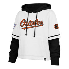 White Baltimore Orioles '47 Women's Trifecta Shortstop Cropped Pullover Hoodie