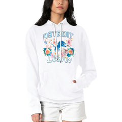 G-III 4Her by Carl Banks Women's Flowers Team Logo Graphic Fleece Pullover Hoodie - Detroit Lions Hoodies