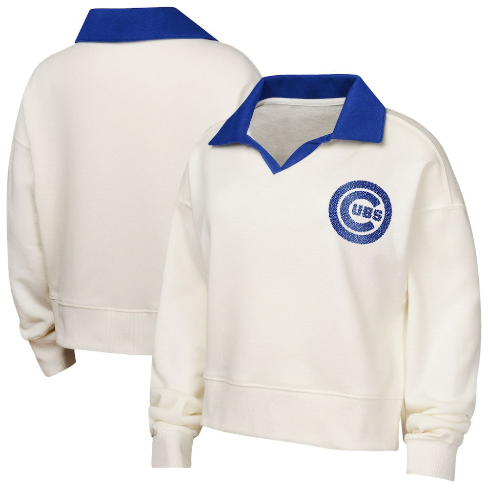 White Chicago Cubs Girls Youth Ballpark Hit Collared V-Neck Pullover Sweatshirt