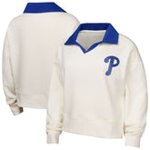 White Philadelphia Phillies Girls Youth Ballpark Hit Collared V-Neck Pullover Sweatshirt