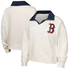 White Boston Red Sox Girls Youth Ballpark Hit Collared V-Neck Pullover Sweatshirt