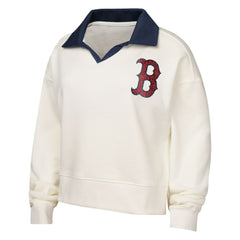 White Boston Red Sox Girls Youth Ballpark Hit Collared V-Neck Pullover Sweatshirt