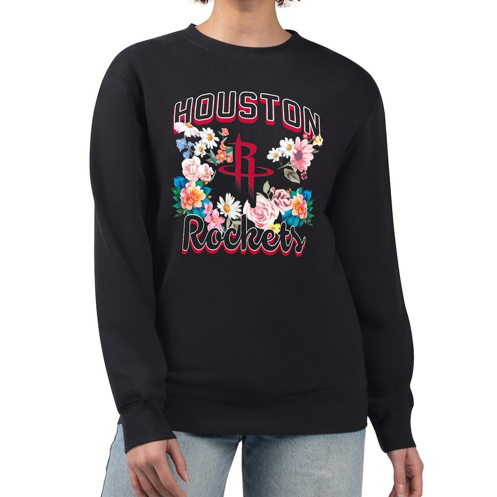 Houston Rockets G-III 4Her by Carl Banks Women's Flowers Team Logo Graphic Fleece Crewneck Pullover Sweatshirt sale