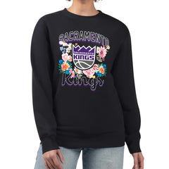 Sacramento Kings G-III 4Her by Carl Banks Women's Flowers Team Logo Graphic Fleece Crewneck Pullover Sweatshirt