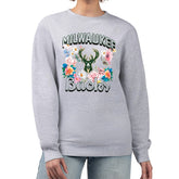 Milwaukee Bucks G-III 4Her by Carl Banks Women's Flowers Team Logo Graphic Fleece Crewneck Pullover Sweatshirt