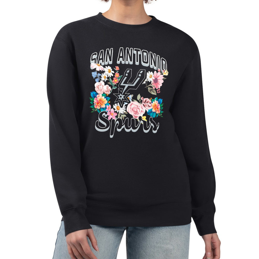 San Antonio Spurs G-III 4Her by Carl Banks Women's Flowers Team Logo Graphic Fleece Crewneck Pullover Sweatshirt