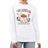 Los Angeles Lakers G-III 4Her by Carl Banks Women's Flowers Team Logo Graphic Fleece Crewneck Pullover Sweatshirt