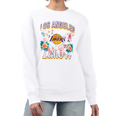 Los Angeles Lakers G-III 4Her by Carl Banks Women's Flowers Team Logo Graphic Fleece Crewneck Pullover Sweatshirt