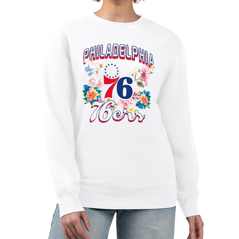 Philadelphia 76ers G-III 4Her by Carl Banks Women's Flowers Team Logo Graphic Fleece Crewneck Pullover Sweatshirt