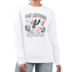 San Antonio Spurs G-III 4Her by Carl Banks Women's Flowers Team Logo Graphic Fleece Crewneck Pullover Sweatshirt